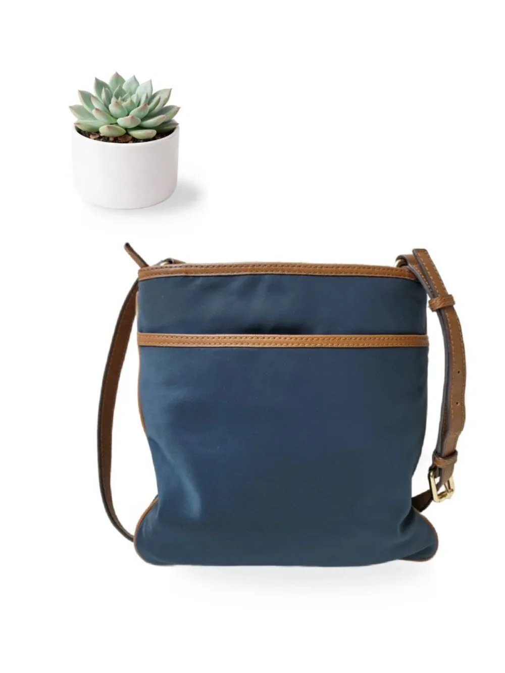 Michael Kors Kempton Navy Nylon Crossbody Bag Leather Trim Gold MK Medallion